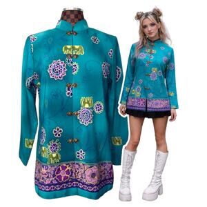 Vintage 80s Aqua Elephant Blouse Womens Size Small Vintage Funky Hippie Shirt